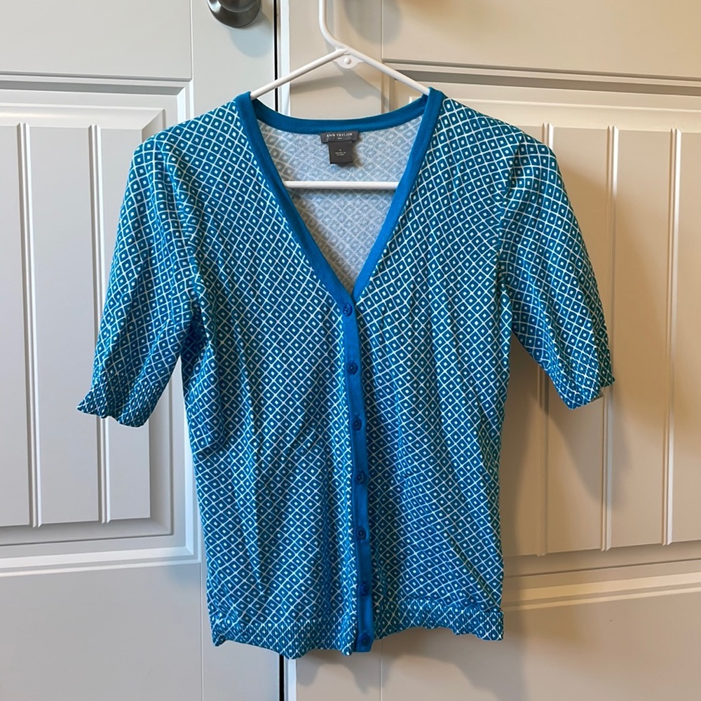 Ann Taylor short sleeve blue cardigan